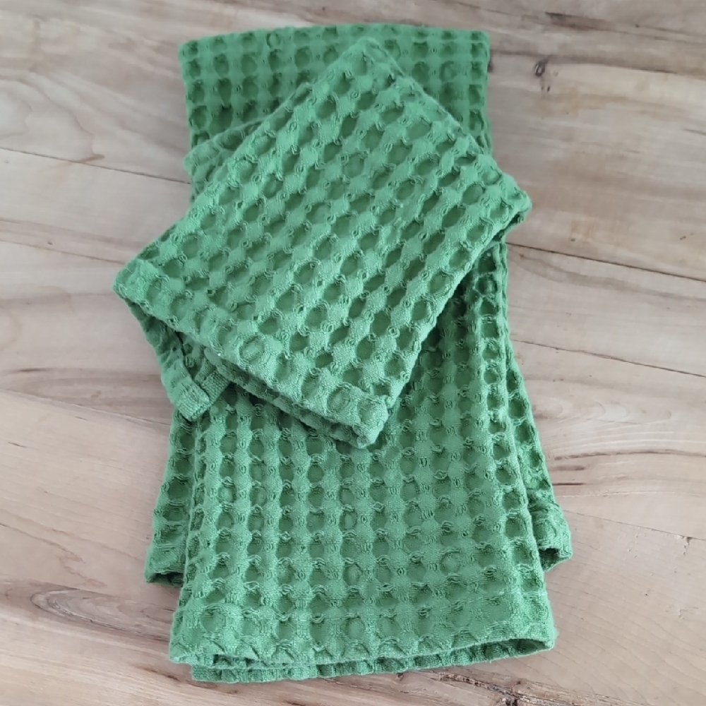 Green Waffle Weave Kitchen Towels - Set